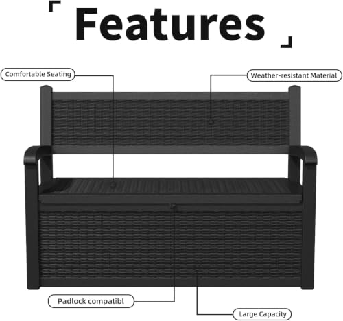 PatioZen 80 Gallon Storage Bench Deck Box, Black - color: Black, size: 80 Gallon