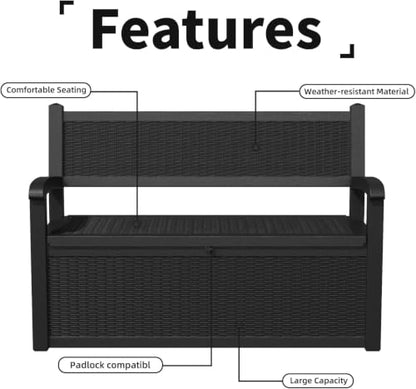PatioZen 80 Gallon Storage Bench Deck Box, Black - color: Black, size: 80 Gallon