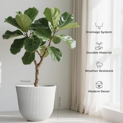 Worth Garden Plastic Round Large Planters, Set of 2 White Plant Pots - color: White, size: 2-Pack