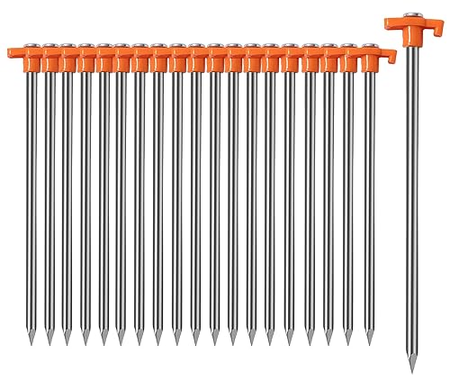 Cheardia 20 Pack Tent Stakes Heavy Duty, 9.75 Inch Yard Stakes Non-Rust Metal Tent Pegs Ground Stakes Tent Spikes for Camping Patio, Garden, Canopies, Grassland, Outdoor, Orange - color: Orange 20pcs