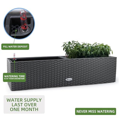 Dexceder 31.5 Inch Self Watering Rail Window Box with Bracket (Deep Gray) - color: Deep Gray, size: 80B
