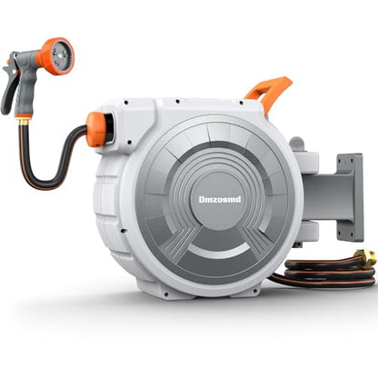 Retractable Garden Hose Reel, 1/2 Inch x 85 ft Wall Mounted, Heavy Duty Garden Hose Reel with 9 Patterns Nozzle, Any Length Lock, Upgraded Slow Return System and 180°Swivel Bracket (1/2" 85FT) - size: 1/2" 85FT