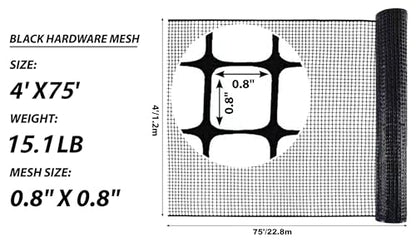 PotatoLife Black Plastic Garden Fence, Hardware Mesh, 4' x 75' - color: Black, size: 4' x 75'