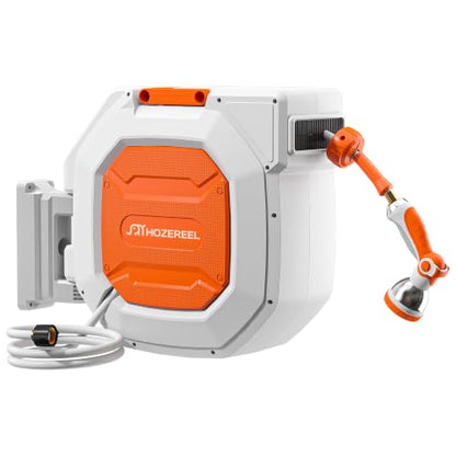 Heavy Duty Retractable Garden Hose Reel 5/8 inch x 100ft Wall Mounted - color: White Orange, size: 5/8"*100FT