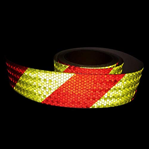 AISEY Reflective Tape Conspicuity Waterproof Yellow/Red Safety Caution Strips Tape Outdoor, Reflector Hazard Tape Stickers, Trailer Reflectors 2” X 30ft - style: reflective tape yellow