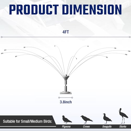 Salcod Bird Deterrent Outdoor, 360° Wind-Powered Stainless Steel Rods, 4ft - size: 4 ft