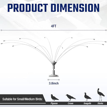 Salcod Bird Deterrent Outdoor, 360° Wind-Powered Stainless Steel Rods, 4ft - size: 4 ft