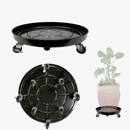 2 Pack Metal Plant Caddy With Wheels 20 Inch Black, Round Rolling Heavy Duty Plant Dolly, Heavy Plant Pot Mover Outdoors or Indoors, The Metal Wheel Can Rotate 360 Degrees or Lockable. - size: 20