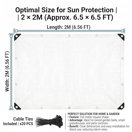 White Plant Sun Protection Net with Zip Ties,79 * 79inch White Shade Cloth for Garden with Reinforced, Plant Shade Nylon Cloth Grommets for Greenhouse Plants Patio (2 * 2m) - color: 2*2m