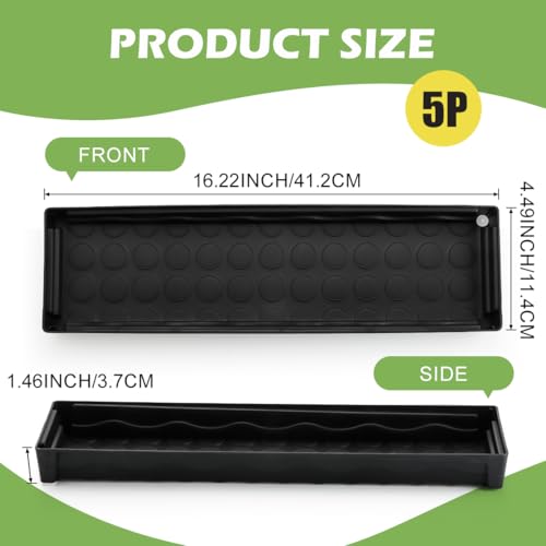 5 Pack Plastic Window Sill Saucer (16"x5.5"x1.5"), Rectangular Windowsill Plant Pot Trays with Removable Drainage Hole, Thick Plant Saucer Tray for 4 inch (10CM) Flower Seedling Pots (Black) - size: Trays (16"x5.5"x1.5") for 4 Inch Pots-5 Pack