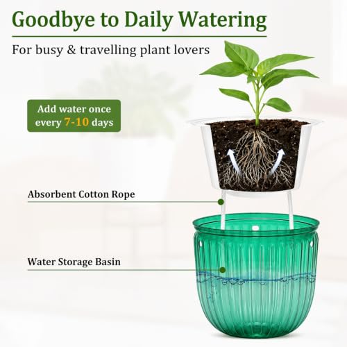 Pumtus 4 Pack Self Watering Hanging Planters, 6.5'' & 4.5'' Plastic Indoor Outdoor Flower Pot, Round Basket with Drainage Hole & Detachable Chain, Succulent Plant Container for Patio Garden Home Decor