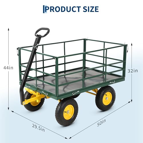 Garvee 1500 LB Heavy Duty Garden Dump Cart, 3-in-1 Yard Wagon Trailer - color: Green, size: 1500 Lbs Dump