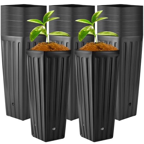 Nuenen 100 Pcs Tall Tree Pot, Plastic Deep Nursery Pots, 11.8" H X 5.9" W - size: 11.8" H X 5.9" W