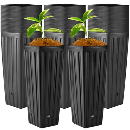 Nuenen 100 Pcs Tall Tree Pot, Plastic Deep Nursery Pots, 11.8" H X 5.9" W - size: 11.8" H X 5.9" W