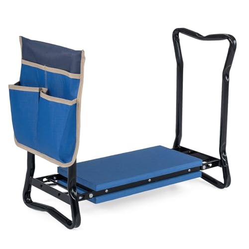 Goplus Garden Kneeler and Seat, Heavy-Duty Garden Bench w/Large Tool Pouch, Widen EVA Foam Kneeling Pad, Portable Gardening Helper for Women Men Seniors, Foldable Garden Stool for Kneeling & Sitting - color: Blue, style: With 1 Bags