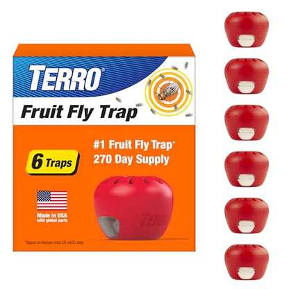 TERRO Fruit Fly Trap, 6-Pack Indoor Fly Traps with 270 Days Lure Supply - size: 6 Traps