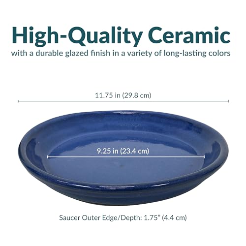 Sunnydaze 9" Ceramic Plant Saucers for Planters, 2pk, Imperial Blue - color: Imperial Blue, size: 9 in