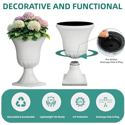 Autodaya 22" Large Urn Outdoor Planters Set of 2, White Terrazzo Plant Pots - color: 22"-urn Planter White
