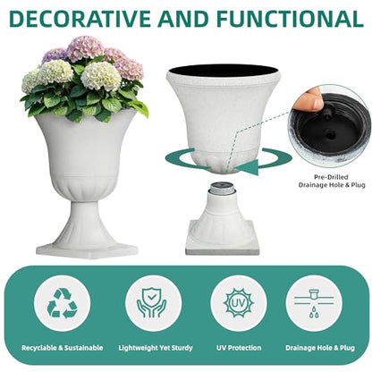 Autodaya 22" Large Urn Outdoor Planters Set of 2, White Terrazzo Plant Pots - color: 22"-urn Planter White