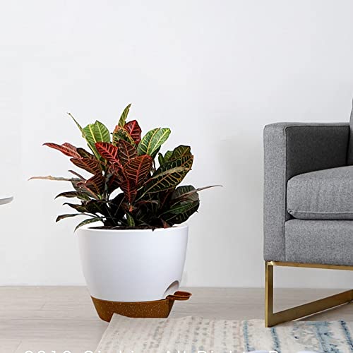 UOUZ Large Self Watering Pots, 12/10/9 Plastic Planters with High Drainage Holes and Deep Reservoir for Indoor Outdoor Garden Plants and Flowers, White with Brown - color: White With Brown