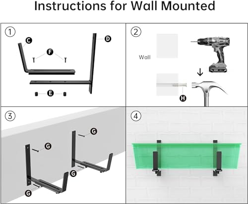 Y&M Adjustable Window Box Brackets 4 Pack, Wall Mount Planter Box Brackets - size: Set of 4- Black