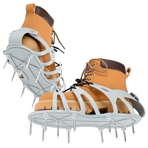 M METERXITY 1-Set Lawn Aerator Shoes Aerator Shoes with Wrap Around Lacing with 22 Nails 5cm Lawn Soil Aeration Shoes for Patios/Gardens/Yards [Black]