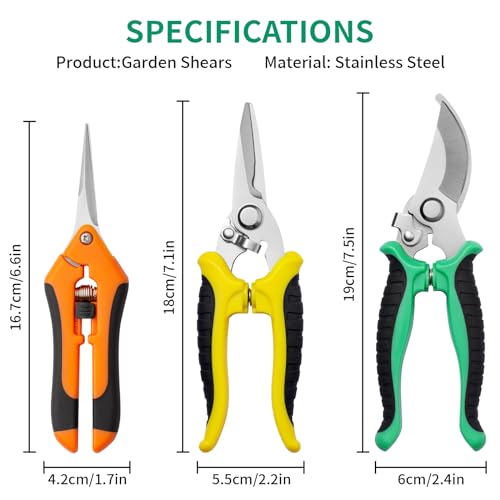 Garden Pruning Shears 3 Pack Gardening Shears Garden Scissors Stainless Steel Plant Flower Scissors Clippers Pruning Shears tijeras de jardinería - color: Multicolor