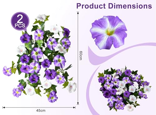 2 Pack Artificial Fake Petunias Flowers for Outdoors,Purple White - color: Purple White, size: 2pcs
