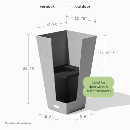 Veradek Pure Series Taper Planter - Tall Tapered Outdoor Planter with Shelf - color: Gray, size: 24 inch - 1 Pack