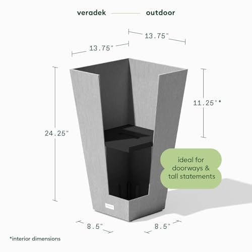 Veradek Pure Series Taper Planter - Tall Tapered Outdoor Planter with Shelf - color: Gray, size: 24 inch - 2 Pack