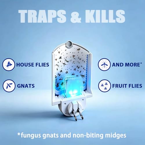 Flying Insect Trap for Indoor Use (2 Starters & 6 Refill Cartridges), UV Light Bug Catcher for Fruit Flies, Gnats & Small Flying Pests, Silent, No-Zap, Mess-Free - style: 2 Starter & 6 Refill