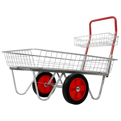 Heavy Duty Garden Utility Cart with Wheels, Steel, Silver, 330 lbs Capacity, Rolling Trolley for Outdoor Patio, Yard, Lawn
