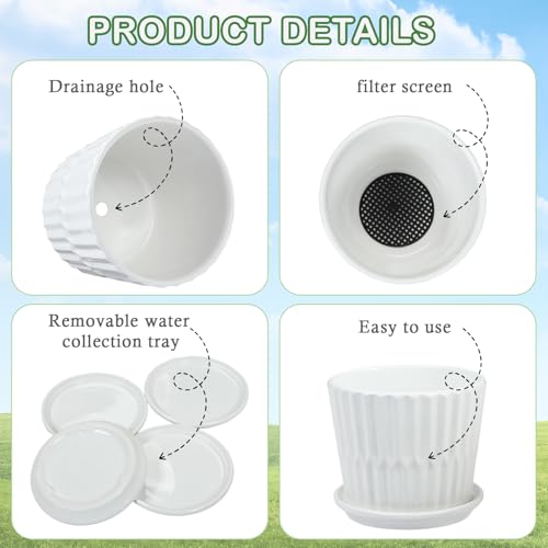sietpoek 5.5” Ceramic Plant Pots with Drainage and Saucer 4PCs White - size: 5.5 Inch