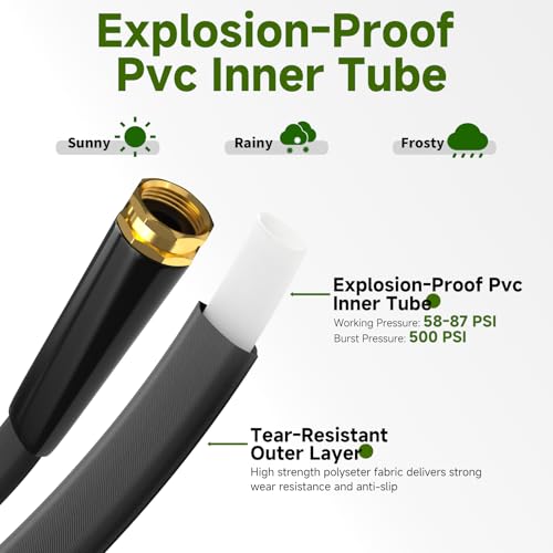 Garden Hose 100 FT, High-Pressure Water Hose with 10 Spray Nozzles - size: 100FT