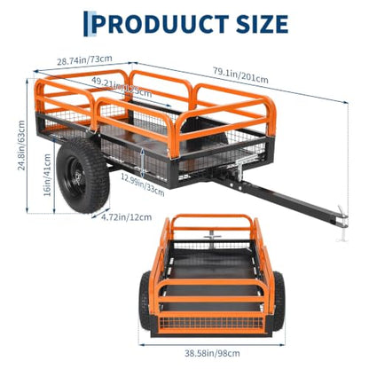 1500-Lb Capacity Heavy-Duty Steel Dump Cart with Removable Rear Panel - color: Orange
