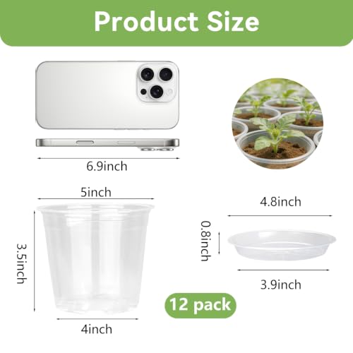 5 Inch Clear Nursery Pots with Drainage Hole 12Pcs,Plastic Plant Planters - color: 5 in