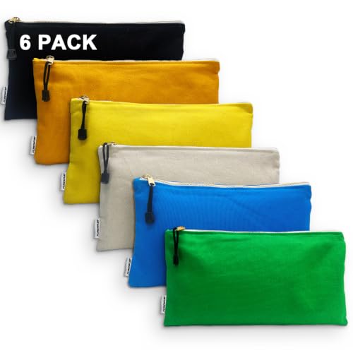 Canvas Tool Bag Zipper Pouch, 6 Pack 12.5 x 7-Inch - color: Olive, Orange, Blue, Yellow, White, Black