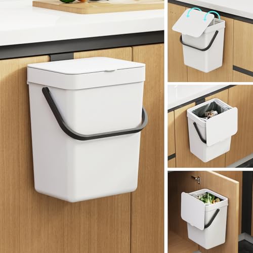 LALASTAR Small Trash Can with Lid, Kitchen Compost Bin for Countertop or Under Sink, Plastic Hanging Waste Basket for RV/Office/Bedroom/Dorm, Mountable, 5L/1.3 Gal,Sliding Lid, White - color: White, size: 5L-Slide