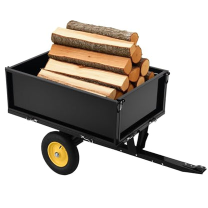 Garvee Heavy Duty Tow Behind ATV Trailer Steel Dump Cart 500 LB, 10-Cubic Feet Capacity Garden Utility Trailer with Removable Tailgate for Riding Lawn Mower Tractor - size: 500 LBS