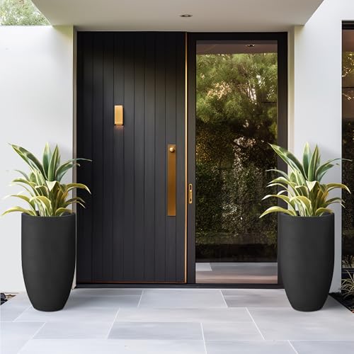 Kante Large Round Tapered Black Concrete Planter 24" Tall, Outdoor - color: Black, size: 24" Tall