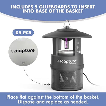 EZCapture T10 Indoor Bug Trap with Fan Suction - Versatile LED Flying Insect Trap for Indoor and Outdoor Use - No Zapping Noise, for Fruit Fly, Gnat, and Mosquitoes, 5 Glue Boards Included