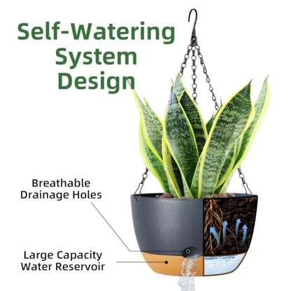 Hanging Planters, 4 Pack, Self-Watering, 7.5 Inch, Grey - color: Gray, size: 7.5 Inch