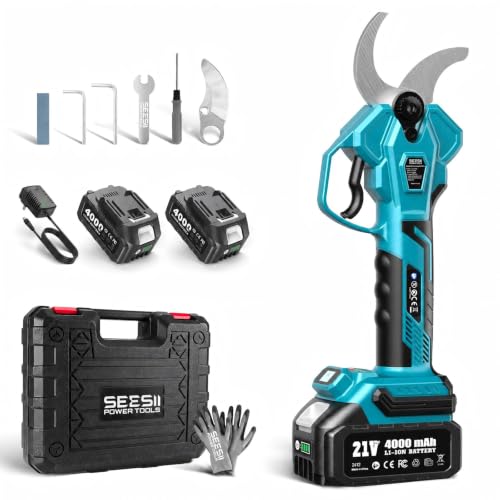 SEESII Electric Pruning Shears, 1.8" Cut Cordless Pruner, 2x4.0Ah Batteries - color: Robin Blue