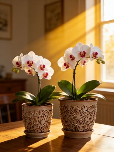 Orchid Pots with Holes, Ceramic Planter Flower Pot for Orchids Indoor Outdoor with Drainage and Saucer, Macetas para Orquídeas,Large 6.5 Inch, 5.3 Inch (Yellow) - color: Brown