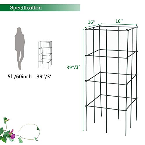 3.25 Ft-4 Pack Tomato Cages for Garden, Folding Plant Cage Support, Multifunctional Adjustable Plant Stakes for Vertical Climbing Plants, Vine, Flowers, Vegetables (16''x 16''x 39'', 4 Pcs)