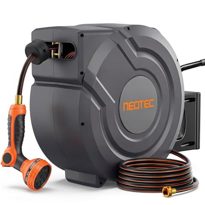 New Retractable Garden Hose Reel 150 ft x 1/2 inch 9 Sprayer Nozzle Automatic Slow Return Any Length Lock Heavy Duty Wall-Mounted Hose Reels for Outside 180° Swivel UV Resistant