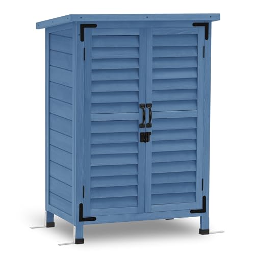 MCombo Small Outdoor Storage Cabinet, Wood Shed with Shelf 0985 (Blue) - color: Blue