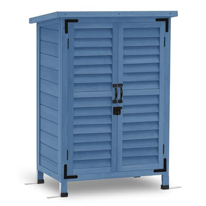 MCombo Small Outdoor Storage Cabinet, Wood Shed with Shelf 0985 (Blue) - color: Blue