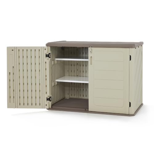 Macrout 25 Cu Ft Outdoor Storage Cabinet with Shelves, Waterproof ST5737 - color: Beige, size: Small