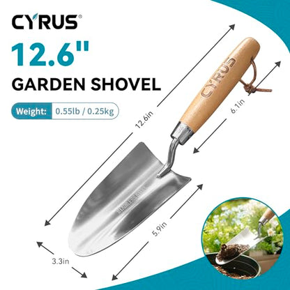 12.6 Inch Stainless Steel Hand Trowel with Ash Wood Handle Garden Shovel